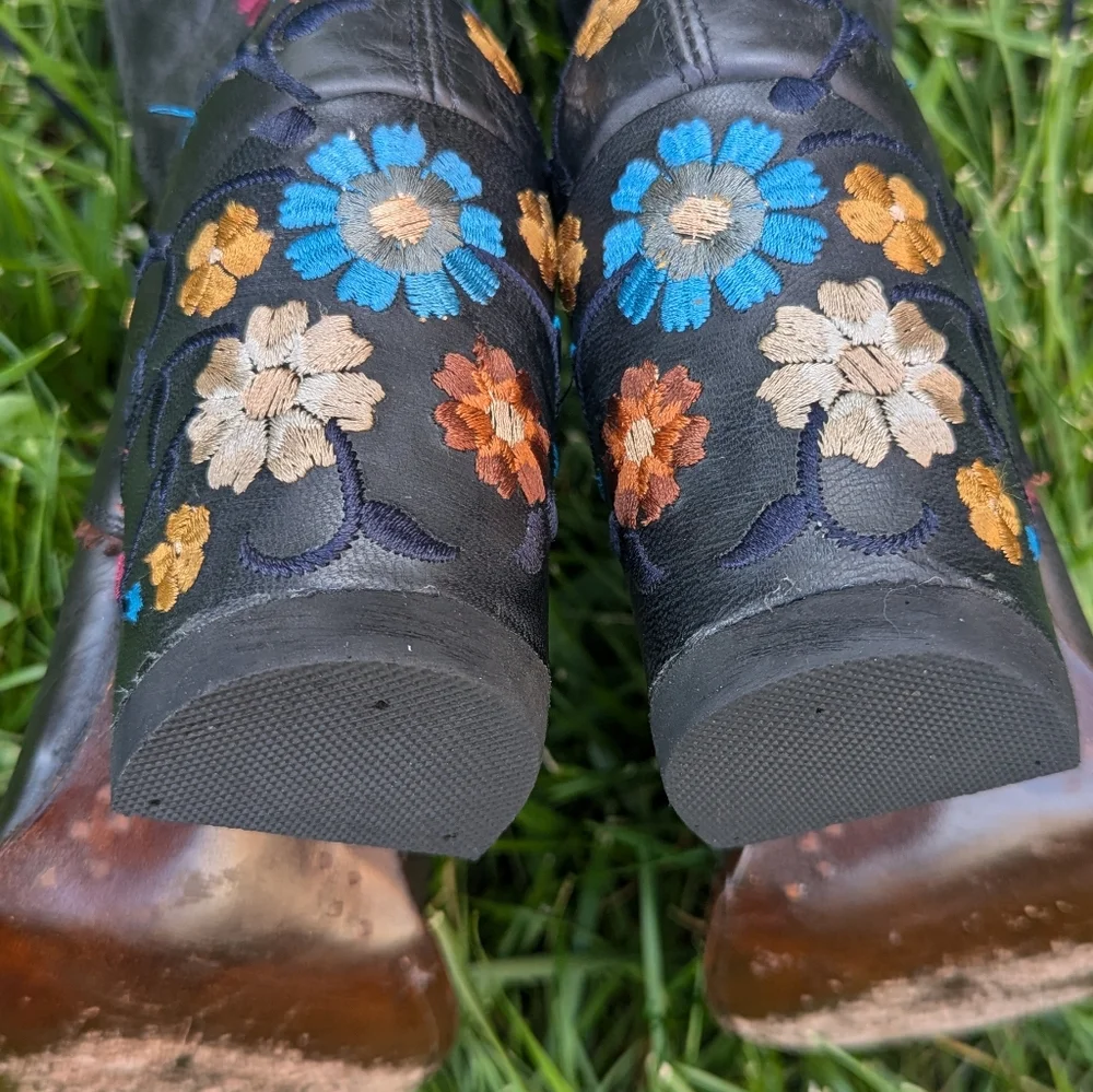 Old Gringo Cate Lace Up Cowboy Boots Black Women's Rare Retro Embroidered Floral - Picture 7 of 15